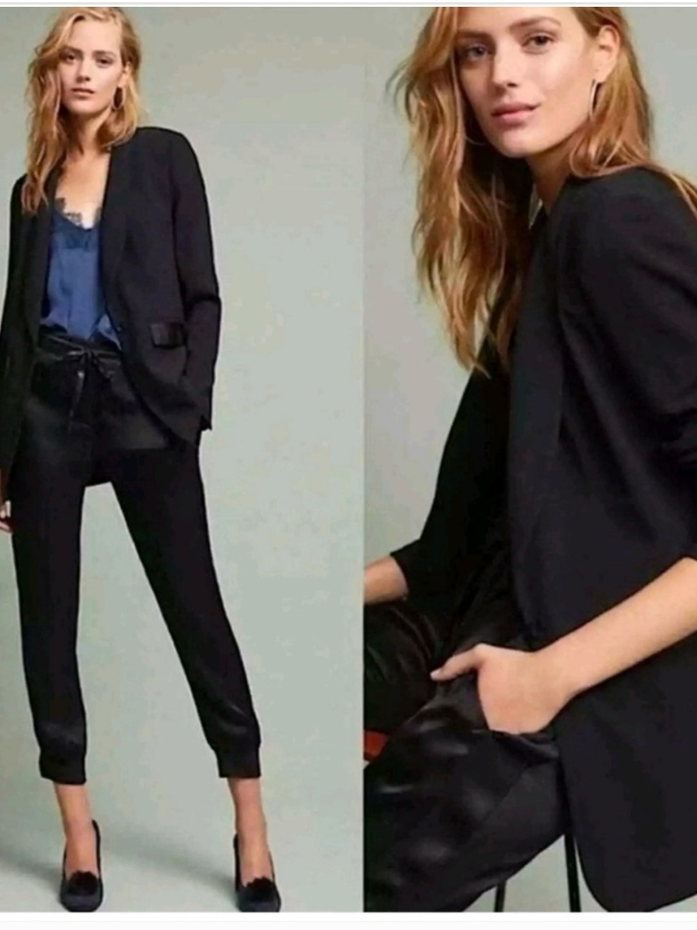 Anthropologie The Essential Boyfriend Black Shawl-Collar Single-Button Blazer